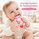 SHARE&&CARE BPA Free Silicone baby teether giraffe toy with storage case, for 3 months above infant sore gums pain relief (Pink)