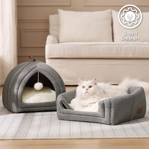 Bedsure cat beds for indoor use - 2 in 1 cat cave house tent for kittens and small pets with removable washable cushioned pillow
