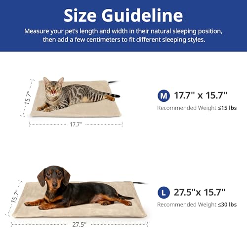 NICREW Pet Heating Pad for Dogs and Cats, Heated Cat Bed with Steel-Wrapped Cord and Soft Fleece Cover, 17.7 x 15.7 Inches, 30 Watts