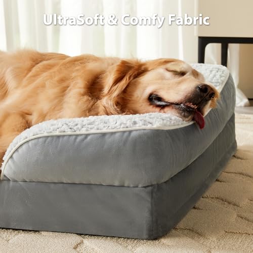 Large Orthopedic Dog Bed with Egg Crate Foam and Waterproof Pillow Cover, Grey, 36" x 27" x 6.5"