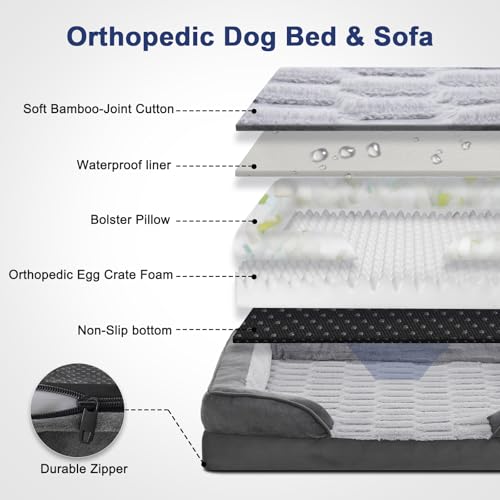 Furtime Large Orthopedic Dog Sofa Bed, XL Washable Pet Couch with Egg-Crate Foam and Waterproof Lining, Nonskid Bottom