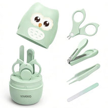 Baby Nail Care Kit, 4-in-1 Set with Owl Case, Clippers, Scissors, File & Tweezers for Newborn to Toddler Kids, Owl Green