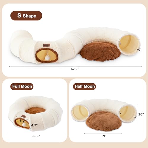 Cat Tunnel Bed for Indoor Cats, Cute Cat Donut Toy Tunnel for Small Large Cats, Peekaboo Pet Cave Play Tunnel Toys for Kitten/Rabbit,Beige