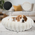 Donut dog and cat bed with faux rabbit fur, soft anti-anxiety calming bed for small dogs and cats, 20 inch white