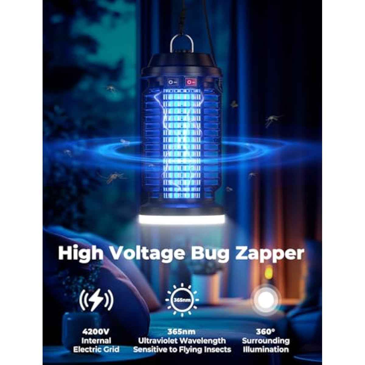 YISSVIC Bug Zapper Outdoor Indoor Waterproof Electric Mosquito Lamp Fly Zapper Killer Effective 4200V Plug in for Home Patio Office Courtyard
