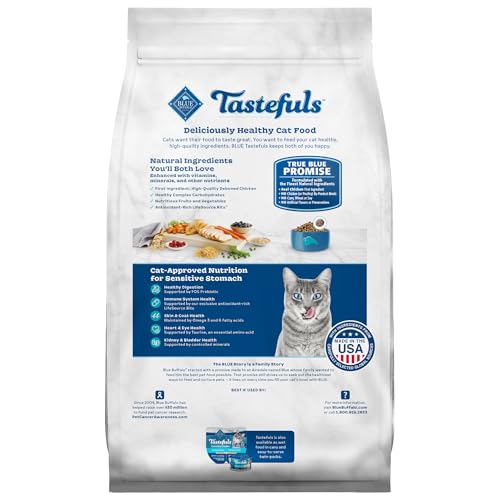 Blue Buffalo Tastefuls Adult Dry Cat Food, Sensitive Stomach Formula, Made in USA, Chicken Recipe, 7-lb Bag