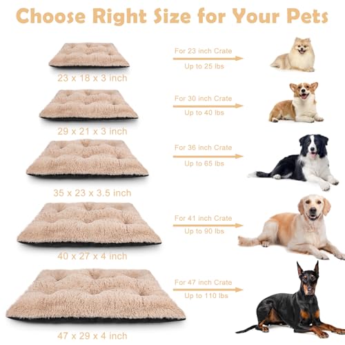 JOEJOY Large Dog Bed Crate Pad, Deluxe Plush Washable Dog Beds Fulffy Soft Kennel Pad Anti-Slip Pet Sleeping Mat for Extra Large Medium Small Dogs, 40" x 27", Beige