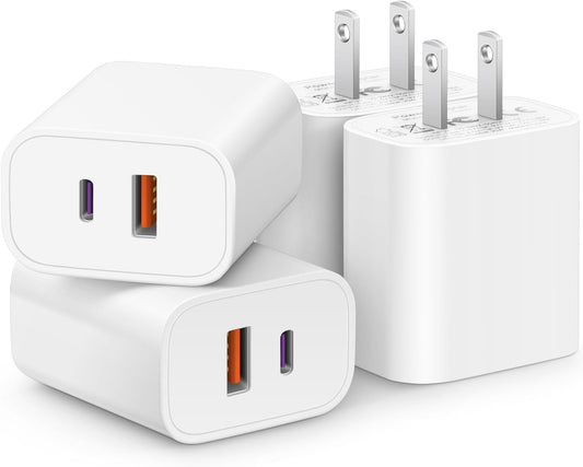 4 Pack USB-C Charger Block with PD 20W USB-C and QC 3.0 USB-A Ports Fast Charging Adapter