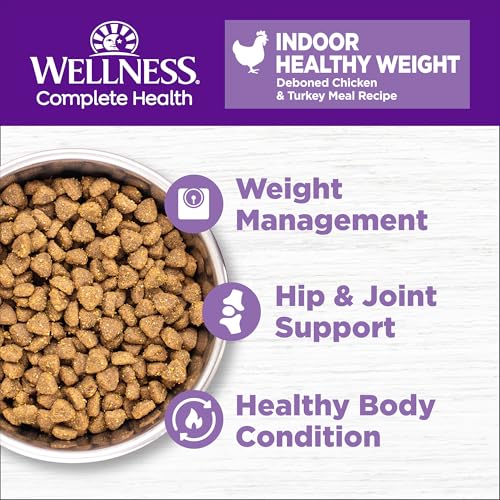 wellness complete health adult dry cat food indoor cats grain free healthy weight chicken turkey meal 5.5 pound bag