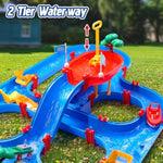 VATOS 2-Tier Water Table for Toddlers in Summer,100PCS DIY Waterways Playset with Pump for Outside Yard,Beach,Poolside Activity Sensory Play Table Addition for Kids Boys Girls Age 3 4 5 6 Year Old