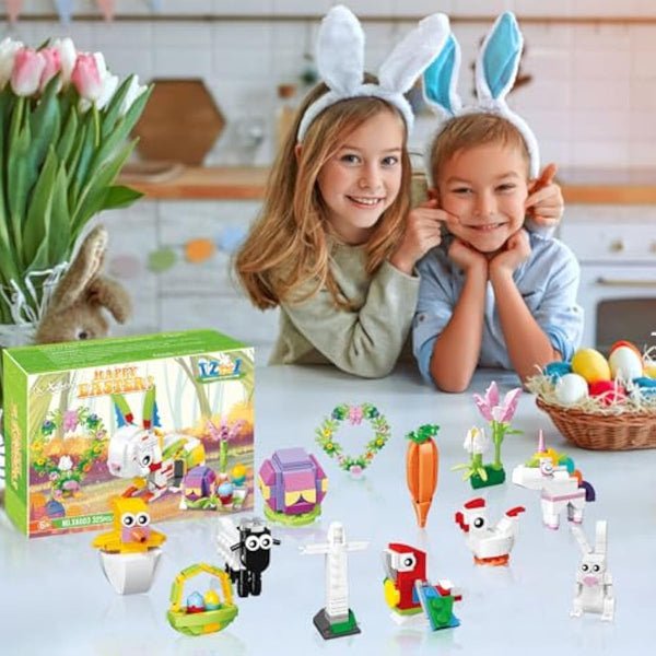 12Pcs Easter Egg Fillers Building Kits, Easter Rabbit 12 in 1 Building Blocks Set, Easter Bricks Toy Gift Easter Egg Fillers, Easter Basket Stuffers, Easter Party Favors for Kids 6+
