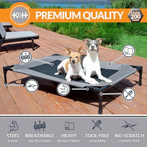 K&H Pet Products large dog cot, breathable mesh, washable cover, raised metal frame, collapsible, portable, gray, 42 X 30in