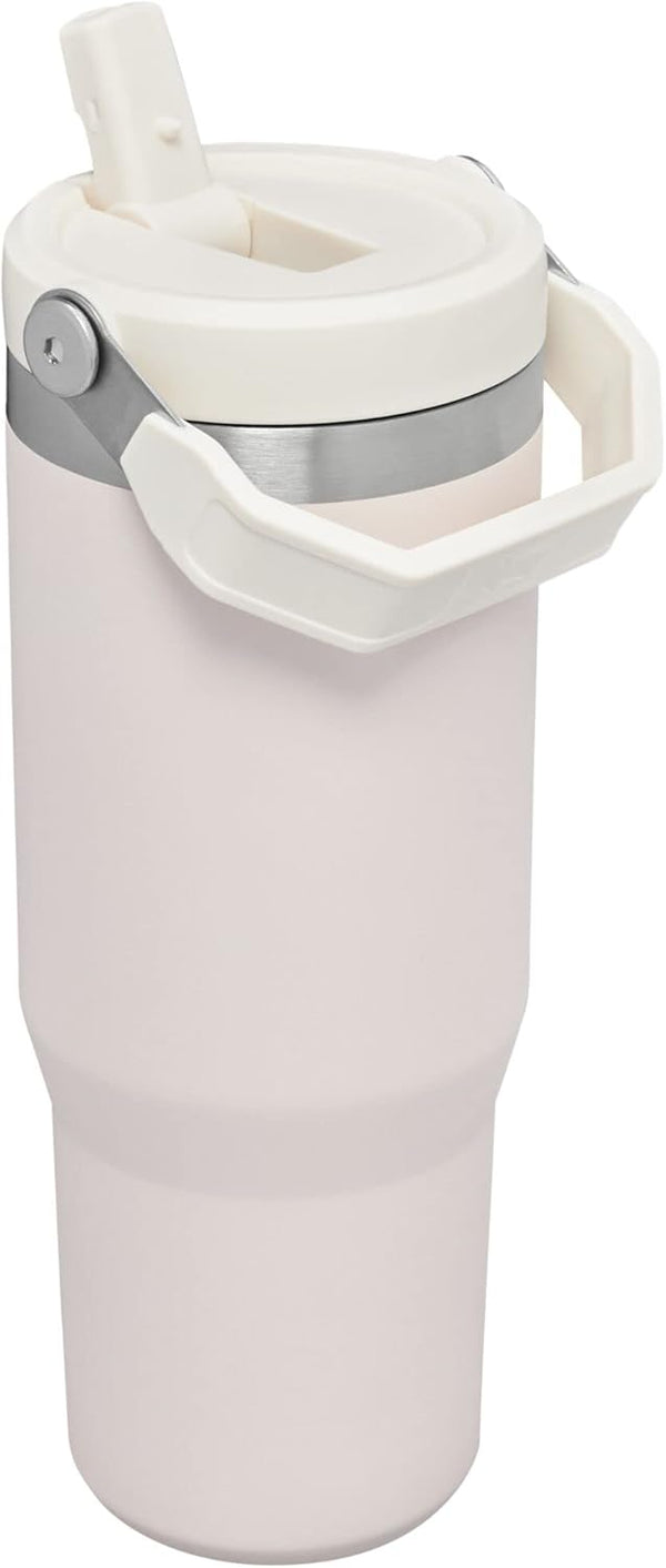 30 oz stainless steel tumbler with handle and leak resistant straw
