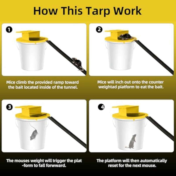 Mouse Trap Bucket - Mouse Traps Indoor for Home - Multi-Catch, Auto-Reset, Humane or Lethal Rat Trap - ABS Material - 5 Gallon Bucket Compatible-4pack