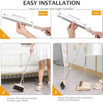 Broom and Dustpan Set with Long Handle, Light Weight Stainless Steel Poles Stand Upright Dustpans with Broom Combo for Home Kitchen Office Pet Dog Hair, Brown & Beige Color, 1-Pack