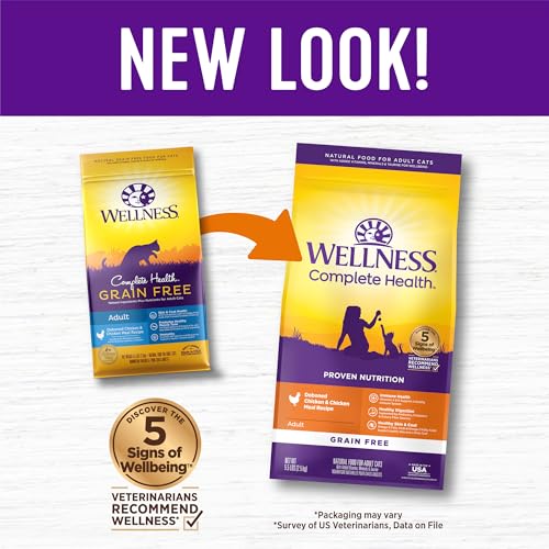 Wellness Complete Health Adult Dry Cat Food for Indoor and Outdoor Cats, Grain Free, Natural, Chicken & Chicken Meal (5.5 Pound Bag)