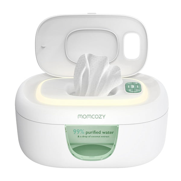 Momcozy baby wipe warmer with large capacity, spring design, fast heating, and night light
