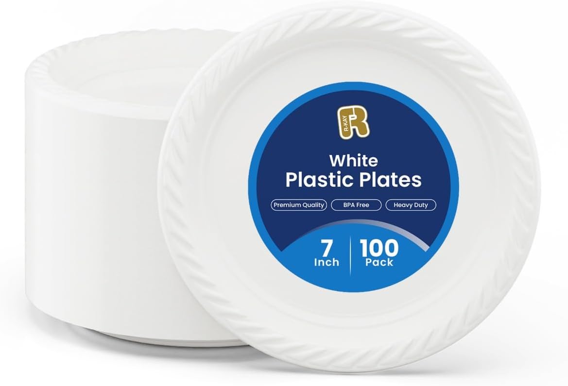R-kay Plastic Bowls - 100 Count Microwavable Disposable Bowls - Strong Heavy Duty And Sturdy White Plastic Bowls Disposable (12 OZ, 100)