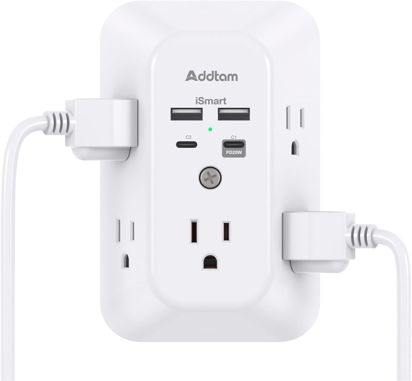 Addtam USB Wall Charger Surge Protector – 5 Outlet Extender with 4 USB Ports (1 USB-C) 1800J Power Strip Multi Plug Adapter for Home & Office