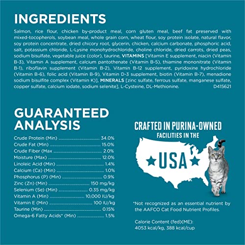 purina one natural dry cat food with real salmon - 16 lb bag for adult cats