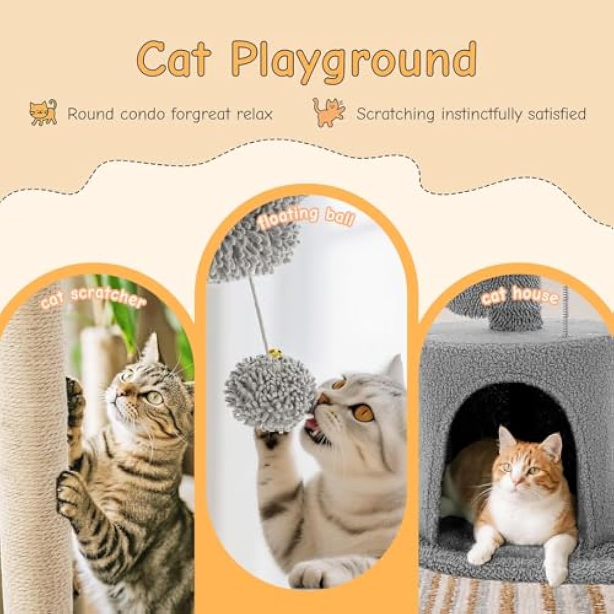 33 inch Multi-Level Cat Tree Tower with Scratching Posts, Cozy Perches and Stable Climbing Platform for Indoor Cats,Grey