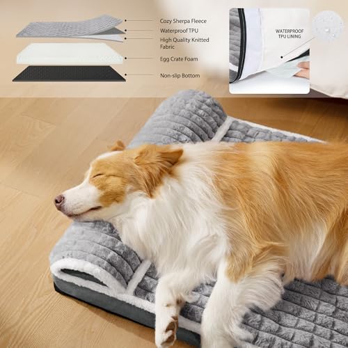 grey orthopedic egg crate foam dog bed large 36''x24'' waterproof soft non-slip pet crate beds mat