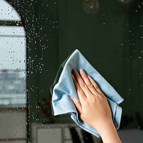 6 Pack Microfiber Glass Cleaning Cloth, 16 Inch X 16 Inch, Lint Free Quickly Clean Window, Glasses, Windshields, Mirrors, and Stainless Steel, Blue