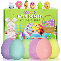 Jofan 6 Pack Easter Bubble Bath Bombs with Easter Squishy Toys Inside for Kids Girls Boys Easter Basket Stuffers Gifts
