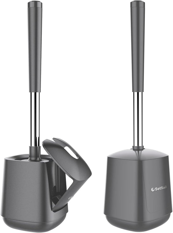 Setsail toilet brush and holder set, self-closing lid, long handle, easy cleaning, bathroom cleaning essentials