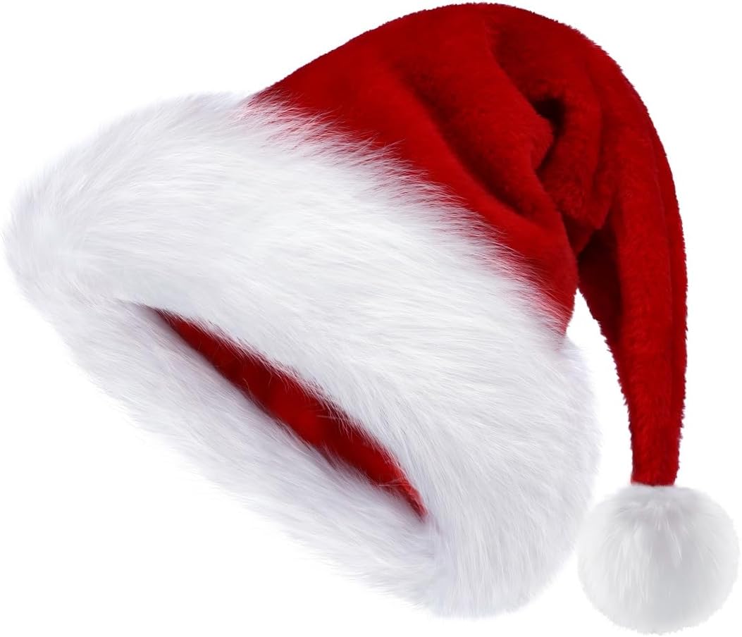 Christmas Hat, Santa Hats for Adults & Kids Red Velvet Comfort Extra Thicken Holiday Xmas Hat for New Year Festive Party