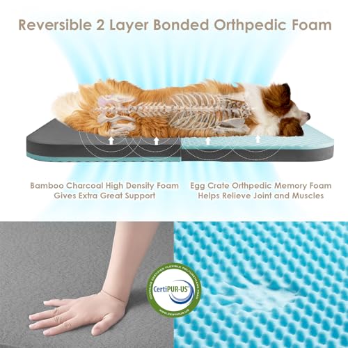 EheyCiga 72x44x11 Grey Orthopedic Memory Foam Foldable Human Dog Bed with Non-Slip Bottom and Waterproof Faux Fur Cover