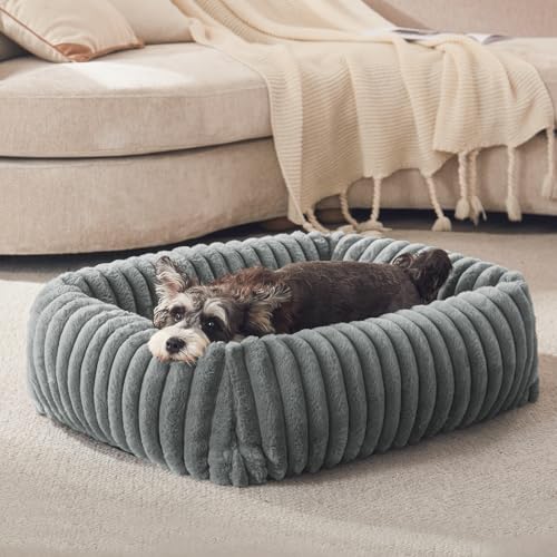 Furtime small dog bed with removable cover, orthopedic grey sleeping puppy bed with anti-slip bottom, 20x19x6 inches, S