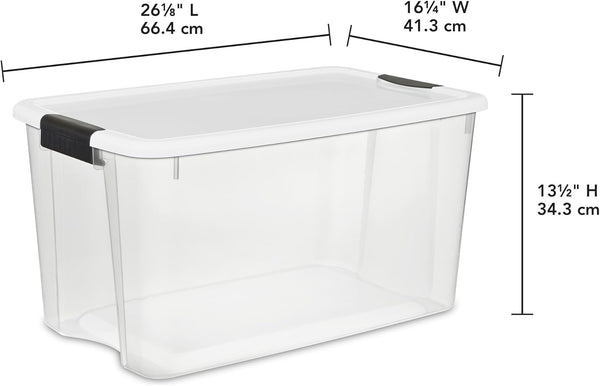 Sterilite 4 Pack Ultra Latching Box Storage Bins with Lids Clear Plastic 70 Quart Heavy Duty Organizing Containers