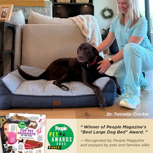 Bedsure SupportMax XL Orthopedic Dog Beds Large Sized Dog - Extra Thick Supportive Dogs Couch with Waterproof Washable Cover, Extra Large Comfort Pet Sofa with Soft Sherpa & Nonskid Bottom, Grey, 42"