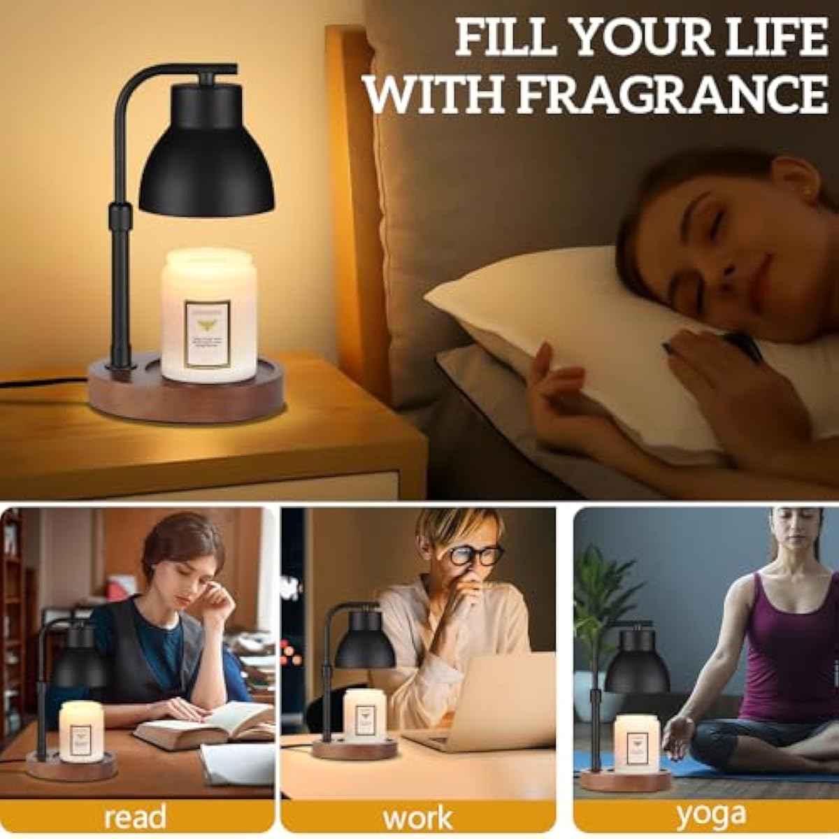 Dimmable Candle Warmer Lamp Adjustable Height Electric Wax Melt Warmer for Jar Scented Candles Suitable for Home Office Decor Birthday Gifts for Women Mom Grandma（with 2 Bulbs）