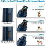Casfuy Dog Nail Grinder Upgraded - Professional 2-Speed Electric Rechargeable Pet Nail Trimmer Painless Paws Grooming & Smoothing for Small Medium Large Dogs & Cats(Dark Blue)