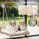 Rustic cat hammock bed with solid wood seat and heavy duty suction cups for large cats