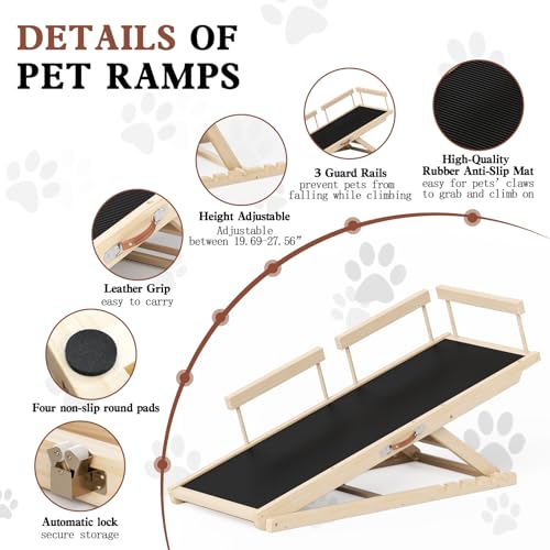 dog ramp for high bed adjustable wooden step with anti-slip mat up to 250 lbs