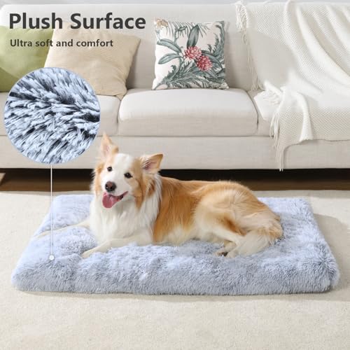 Vonabem 36 inch Deluxe Plush Grey Dog Bed Crate Pad for Medium Small Sized Dogs, Anti-Slip and Soft Kennel Pads