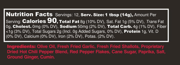 Hot Crispy Oil - Spicy Chili Crisp Blend of Olive Oil, Fresh Crispy Garlic, Shallots & Hot Chili Peppers - 6 fl oz - Mild Heat - Original - Made in USA
