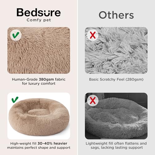 Bedsure calming medium size dog bed, 30 inches donut washable plush faux fur pet bed, fits up to 45 lbs pets, camel