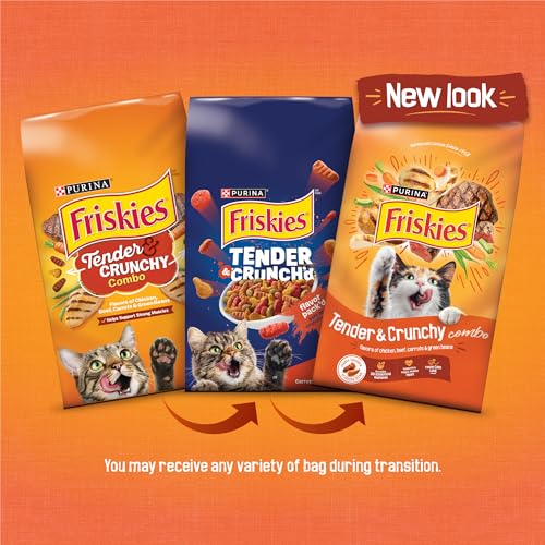 Purina Friskies tender and crunchy cat kibble in flavors of chicken and beef for adult cats - 3.15 lb bags (pack of 4)
