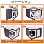 Large Dark Grey cat house with scratch pad and fluffy ball, foldable cat condo hideaway with reversible cushion for multi small pets