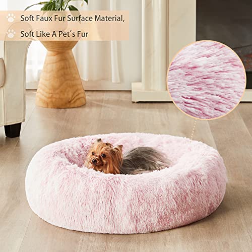 WNPETHOME faux fur self-warming donut cuddler dog bed, 20 x 20 x 8 inch, light pink