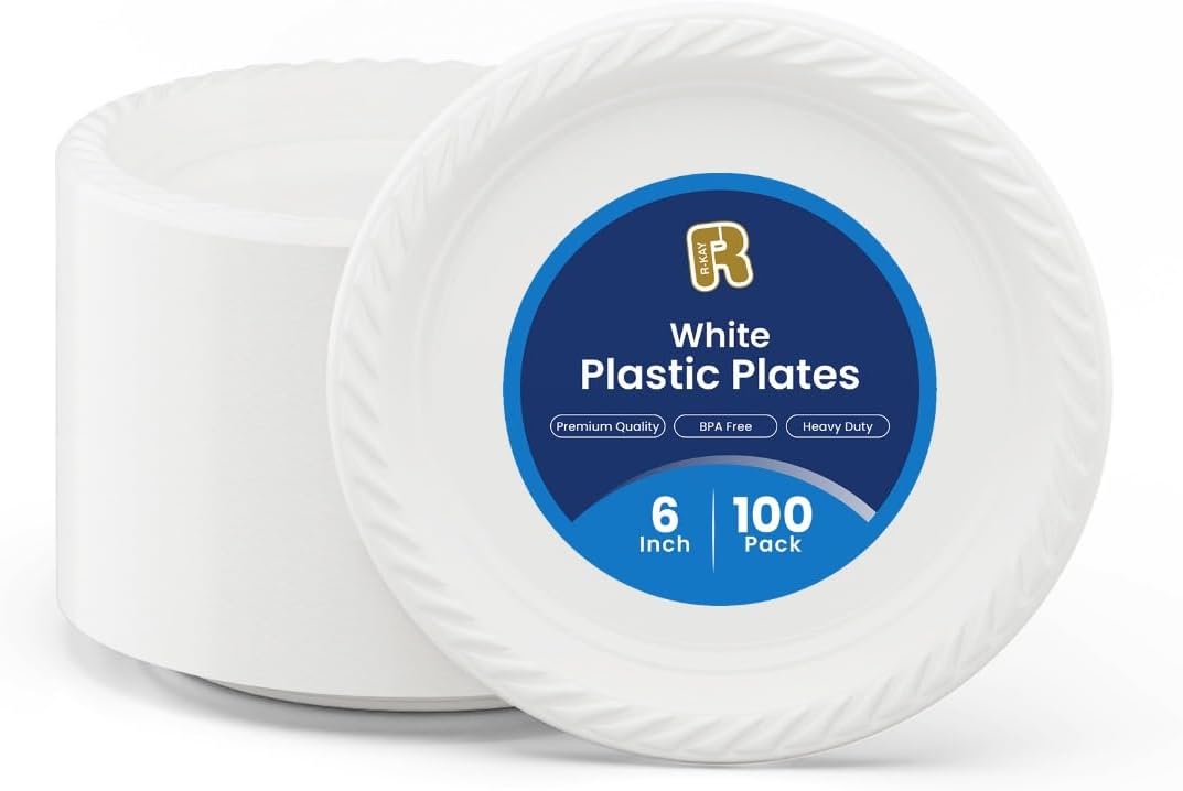 R-kay Plastic Bowls - 100 Count Microwavable Disposable Bowls - Strong Heavy Duty And Sturdy White Plastic Bowls Disposable (12 OZ, 100)