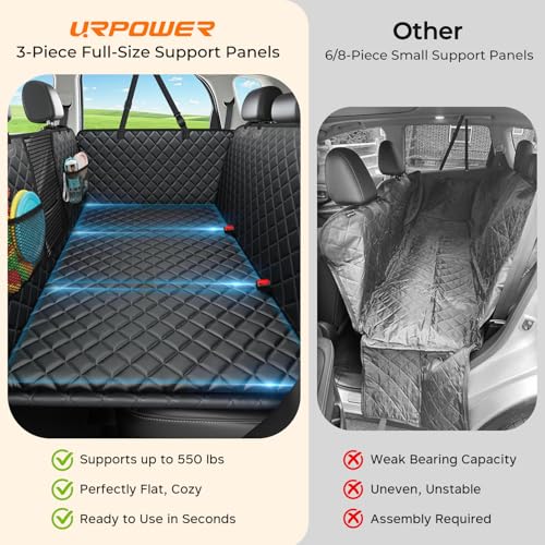URPOWER Back Seat Extender for Dogs - Large Hard Bottom Dog Car Seat Cover Holds 550lbs, Waterproof Comfortable Dog Hammock Pet Bed with High-Density Foam Non-Slip Backseat Protector for Cars, SUVs