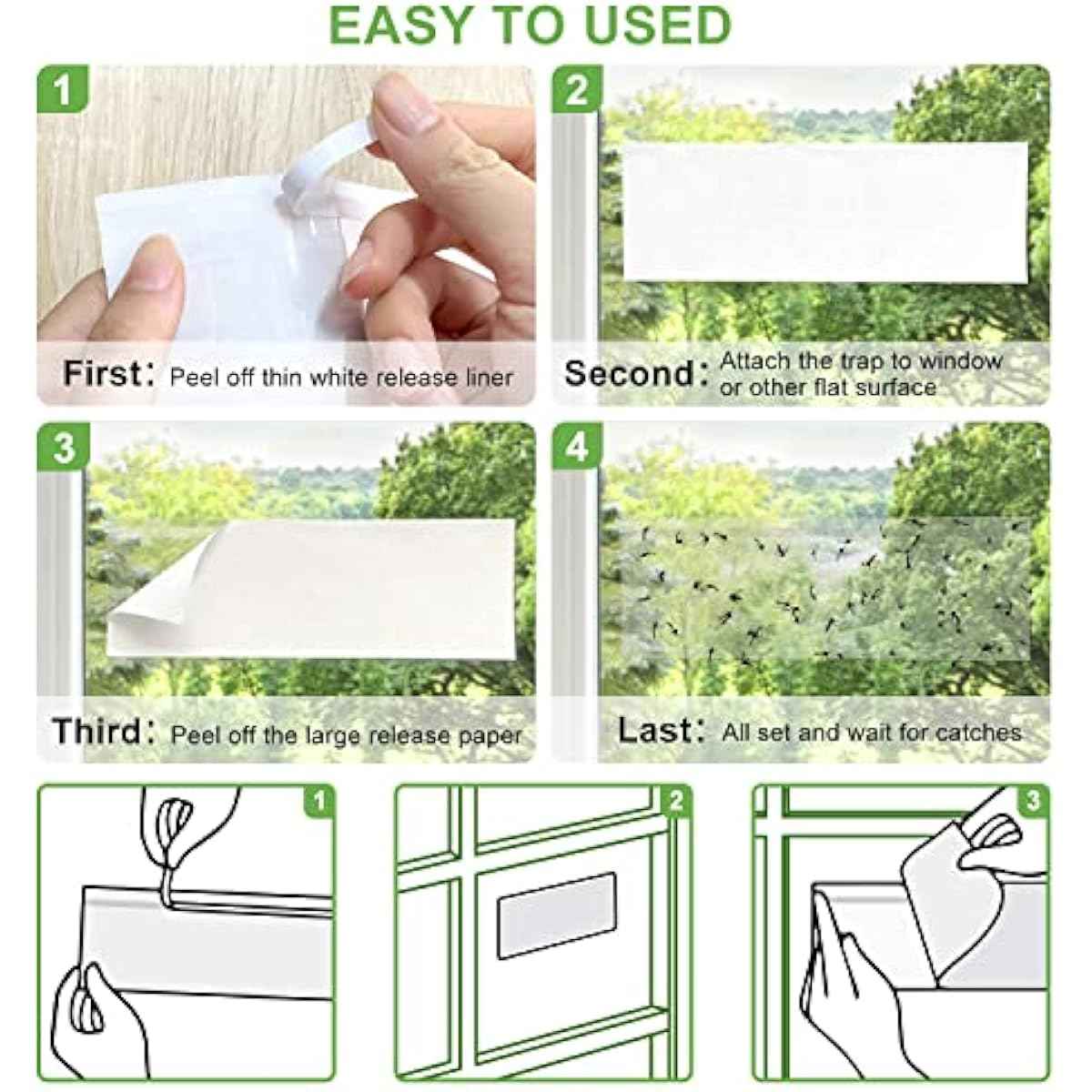 50 Pack Window Fly Trap, Fruit Fly Traps for Indoors, Fly Paper Sticky Strips, Fly Traps for Indoors Clear