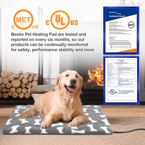 Bestio Large Dog Heating Pad, 34x21 in Heated Dog Bed with Constant Heat & Auto Modes, Gray