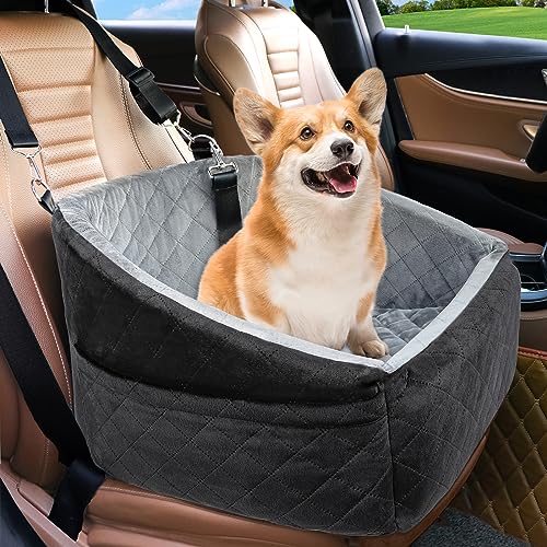 Dog car seat for small dogs, detachable and washable booster seat under 30lbs, black and grey color
