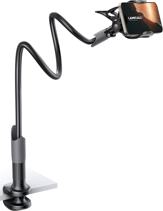 Lamicall Gooseneck Phone Holder for Bed - Cell Phone Mount Clamp Clip, Flexible Long Arm, Overhead Mount for Desk Headboard Bedside, for iPhone Air 17 Pro Max, 16 Pro Max, 15, 14 & 4-7" Phone